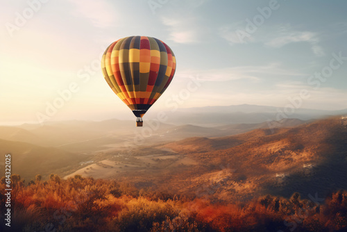 Hot air balloon over the mountains. Generative Ai © ZEHAN