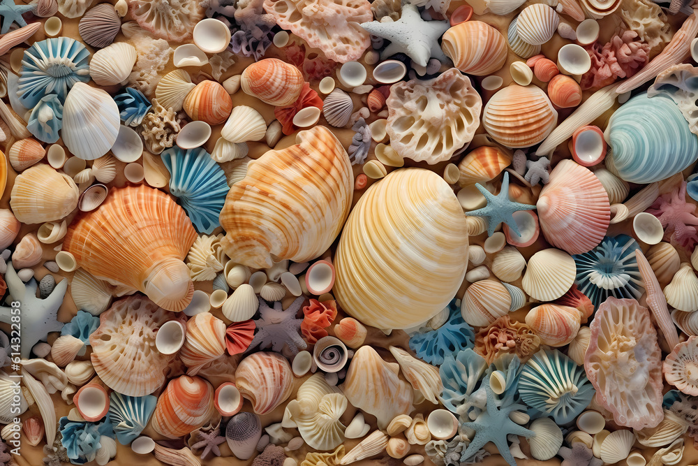 Whimsical Seashells: Textured Beach Illustration Whimsical Seashells: Textured Beach Illustration