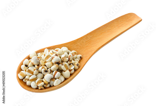 Millet in wood spoon isolated on transparent png