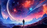 Human Space Exploration Background, Colorful Space Illustration. Generative Ai