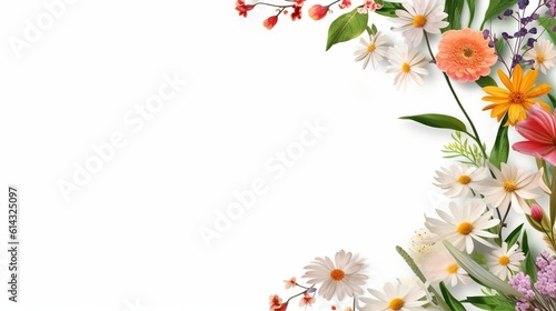 Beautiful composition of spring flowers and leaves on white background with copy space. generative Ai © Deep Ai Generation