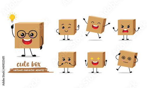 cute carton box cartoon with many expressions. box package different activity vector illustration flat design.	