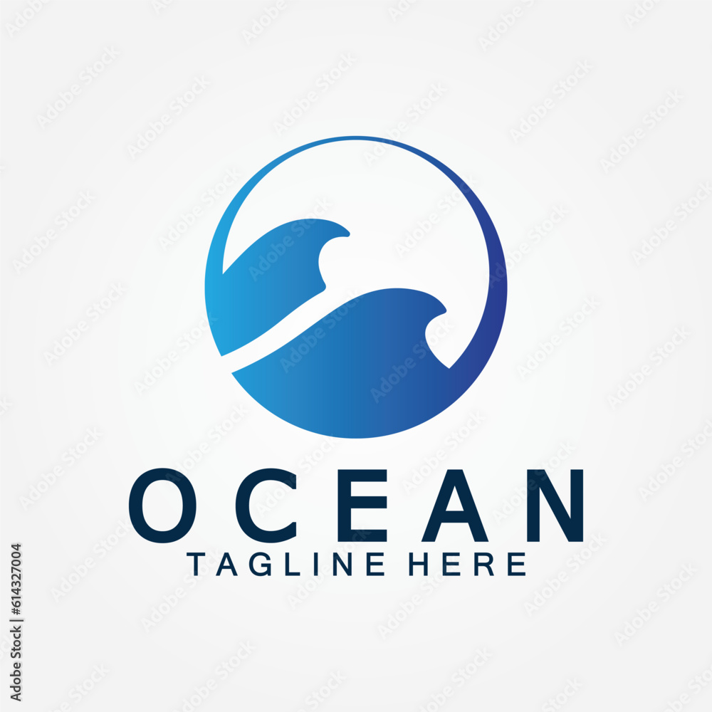 wavy blue ocean water letter O ocean wave logo design vector