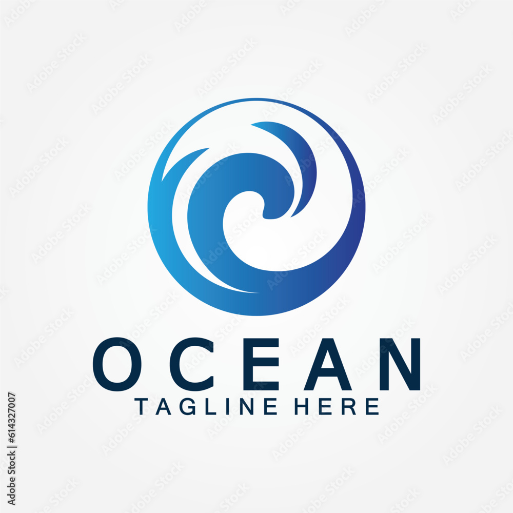 wavy blue ocean water letter O ocean wave logo design vector