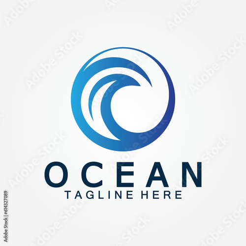 wavy blue ocean water letter O ocean wave logo design vector