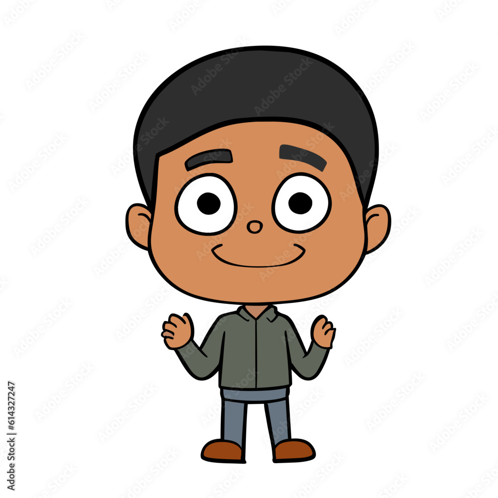 Cute cartoon man showing isolated gesture on white background