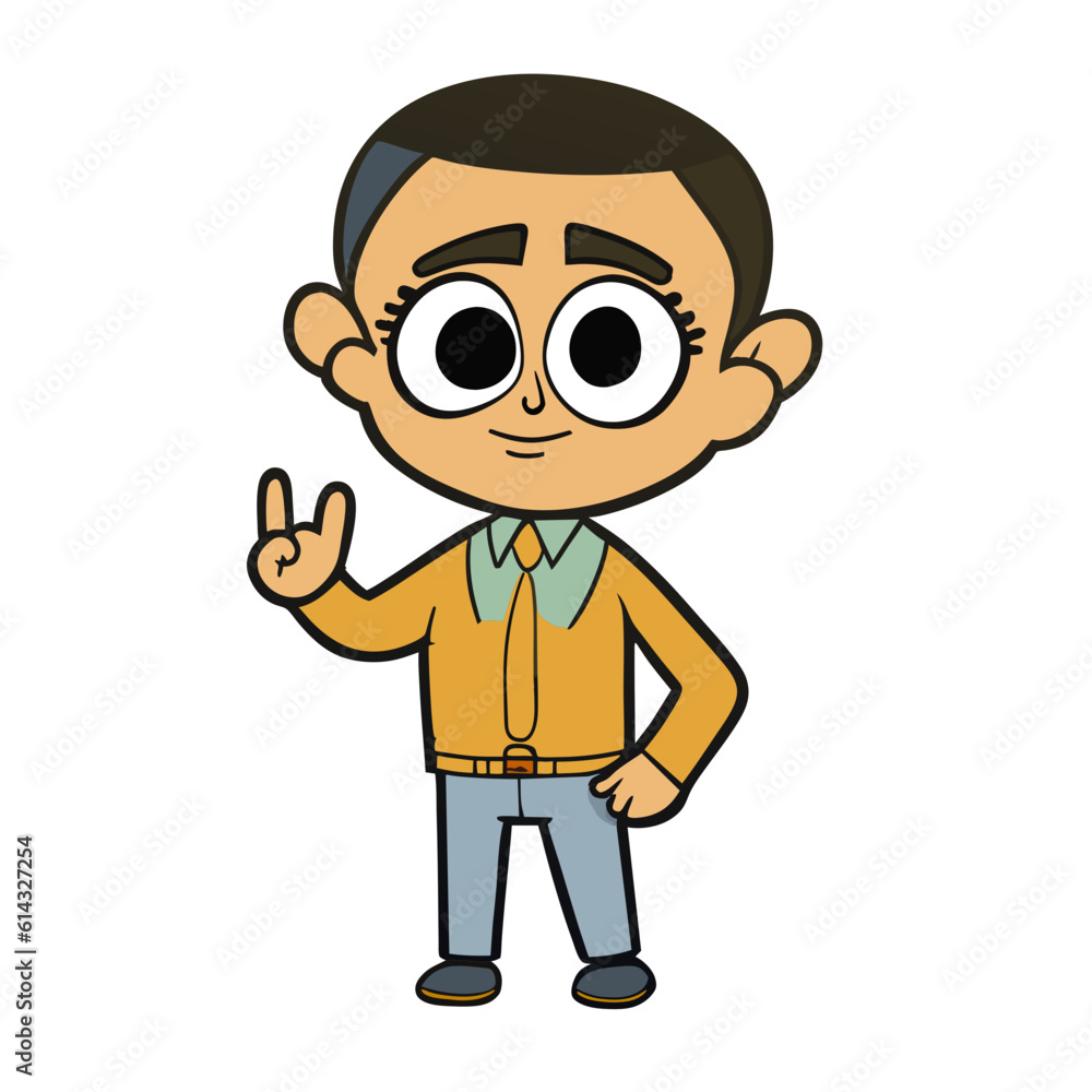 Cute cartoon man showing isolated gesture on white background