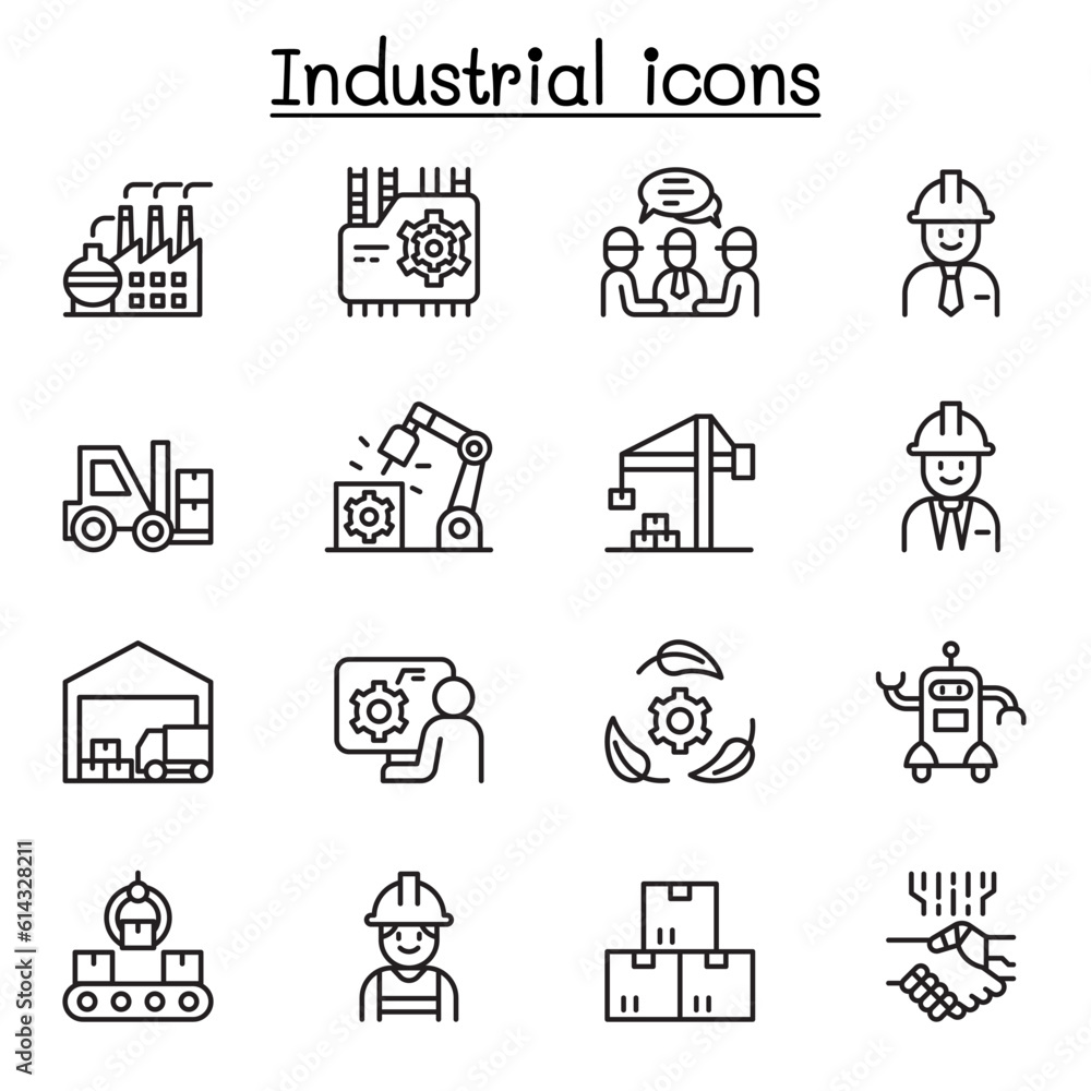 Industrial icon set in thin line style