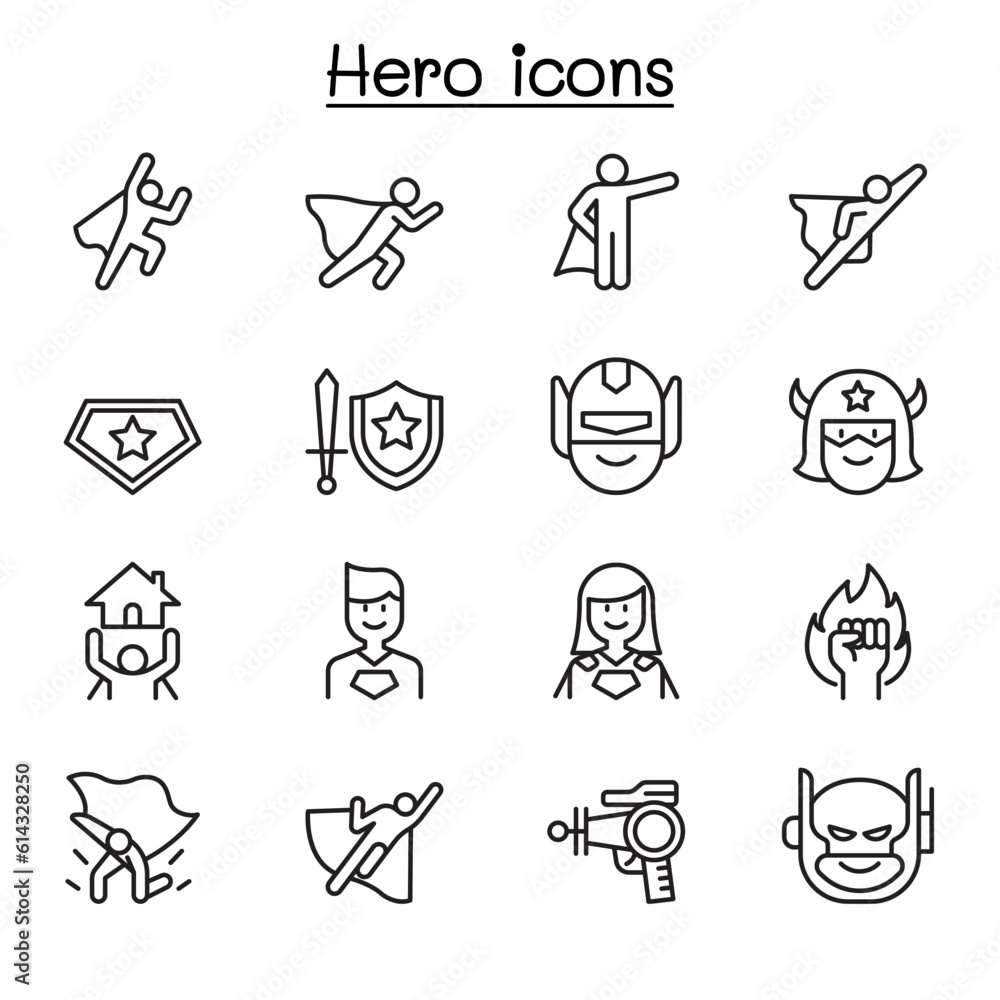 Hero icon set in thin line style Hero icon set in thin line style