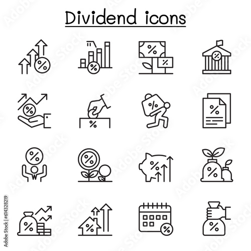 Perk, Dividend, Rental and Fee icon set in thin line style