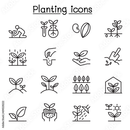 Plant icon set in thin line style