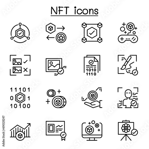 NFT icon set in thin line stlye