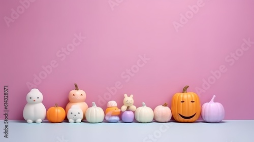 Halloween Colorful Decoration with pastel background and copy space ai generated