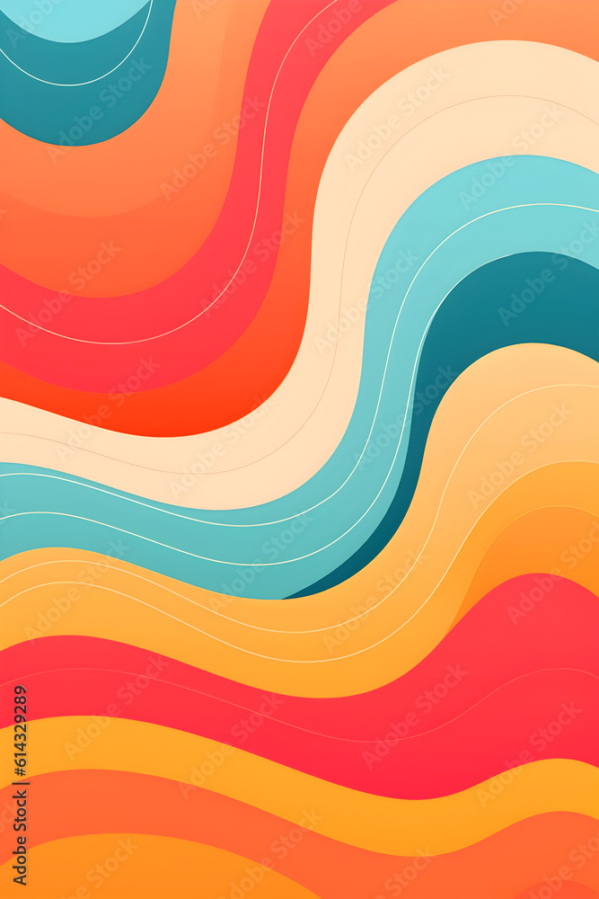 Creative background composition. Vibrant bright multi colour groovy curve swirl 60s abstract background. Banner Mock up template.
