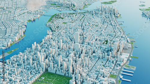 NEW YORK. Manhattan. 3D rendering illustration. bird's-eye view. overhead view.