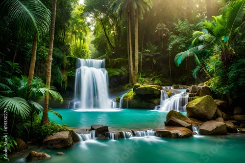 beautiful scene of waterfall in the Jungle generative by AI tool