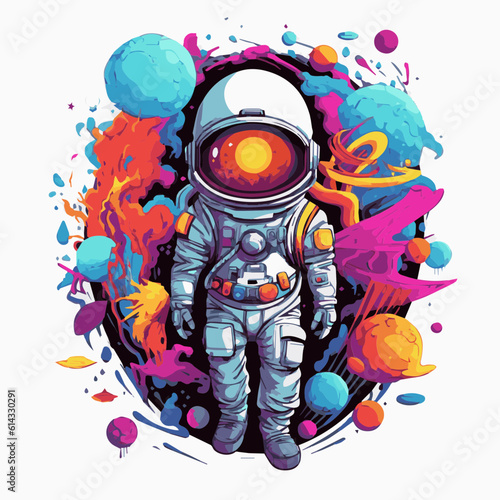 trippy astronaut cartoon detailed white background