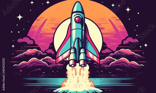 Rocket Launching to Space Background, Space Exploration Illustration. Generative Ai