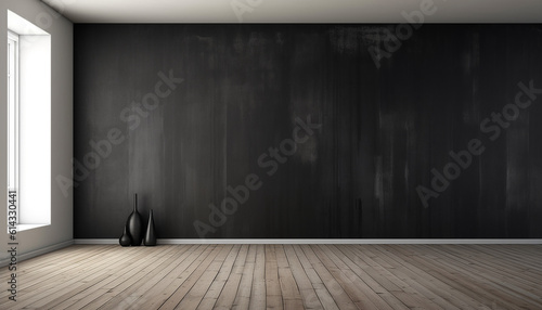 Empty room with black wall, 3D illustration, ai generative., mockup