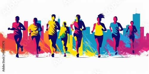 Marathon Running Colorful Illustration  Run For Healthy Life Concept. Generative Ai