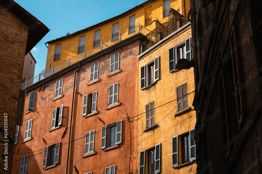 Sun-Lit Colorful Buildings, Perugia Italy