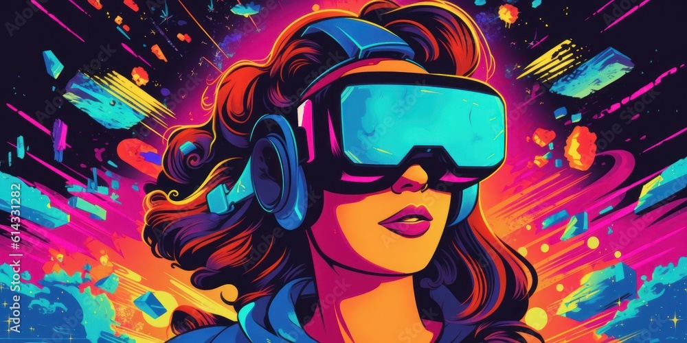 Woman with VR Headset Exploring the Metaverse, Virtual Reality Glasses of Modern Technology. Generative Ai Woman with VR Headset Exploring the Metaverse, Virtual Reality Glasses of Modern Technology. Generative Ai