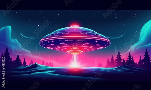 Unidentified Flying Object UFO Illustration  Alien Plate Hovering Over Background. Generative Ai