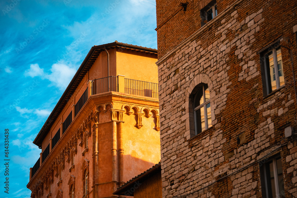 Glowing Orange Building & Blue Sky, Perugia Italy