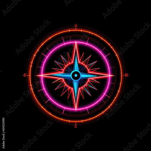 Compass Icon With Electrifying Neon Colors Illuminating The Directional Indicators. Generative AI