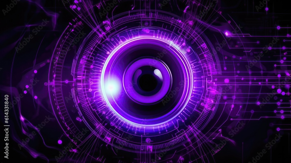 Biometric Authentication Eye Scanning Big Data Cybersecurity Conceptual Purple Black. Generative AI