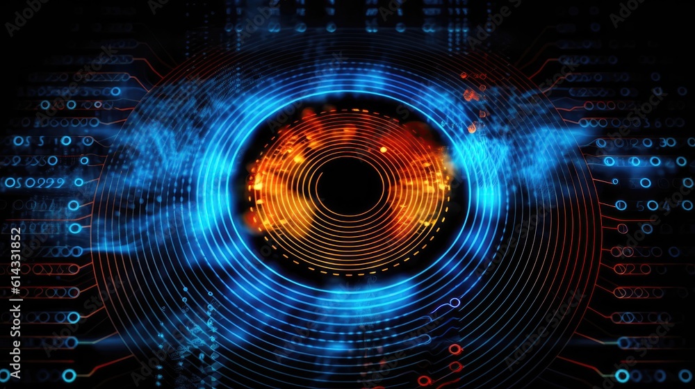 Biometric Authentication Fingerprint Scanning Trading Chart Background Blue Orange. Generative AI