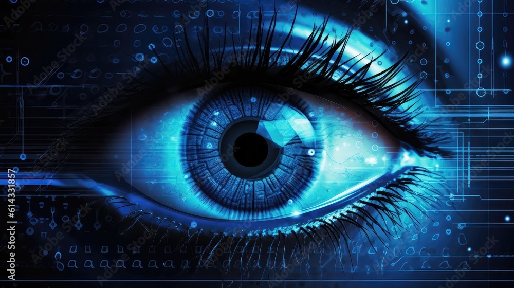 Biometric Authentication Eye Scanning Big Data Cybersecurity Background Blue Black. Generative AI