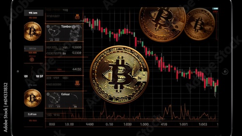 Bitcoin Online Trading Chart Background Bronze Black. Generative AI