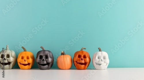Halloween colorful pumpkin Decoration with pastel background and copy space ai generated
