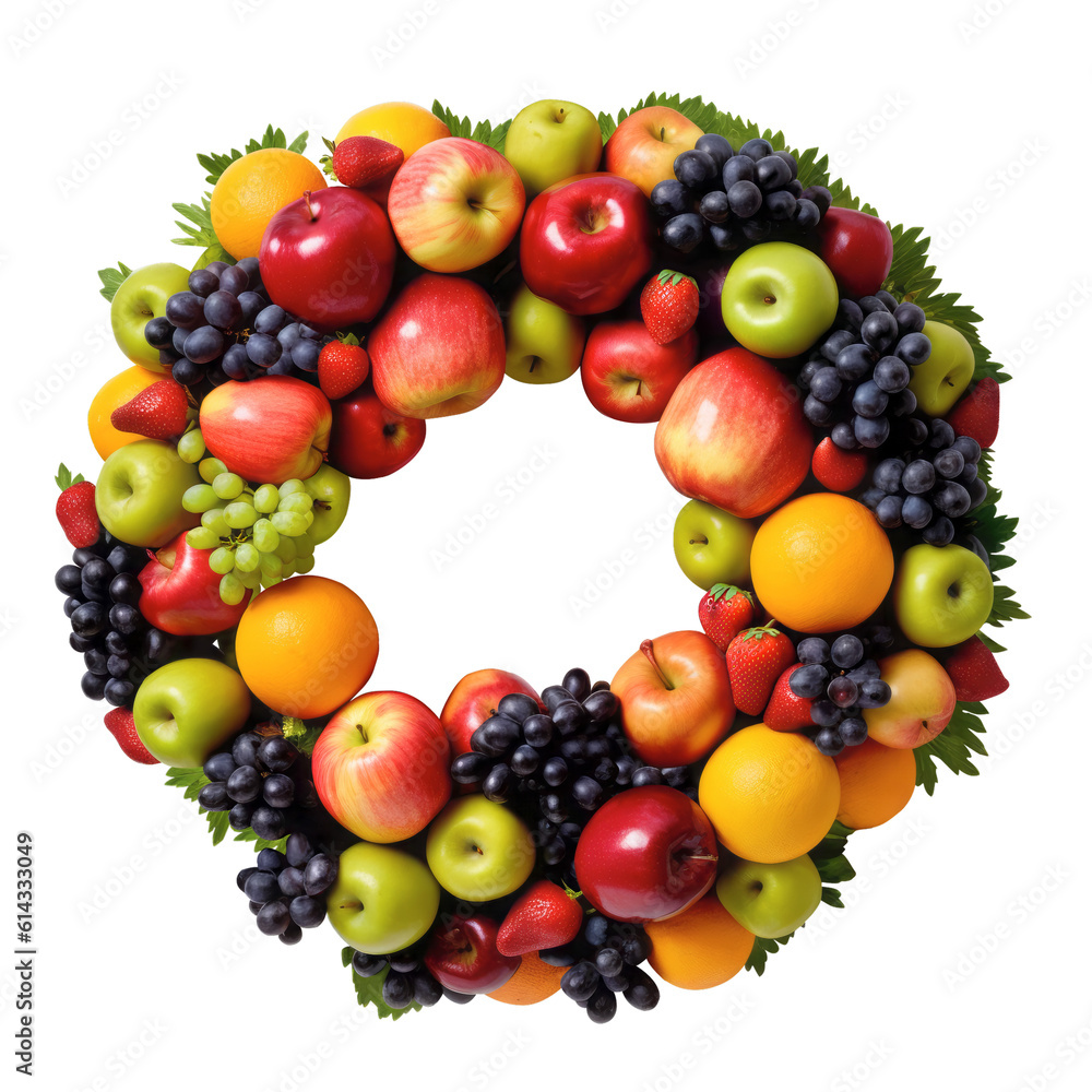 circle of mix fruits isolated on transparent background cutout , generative ai
