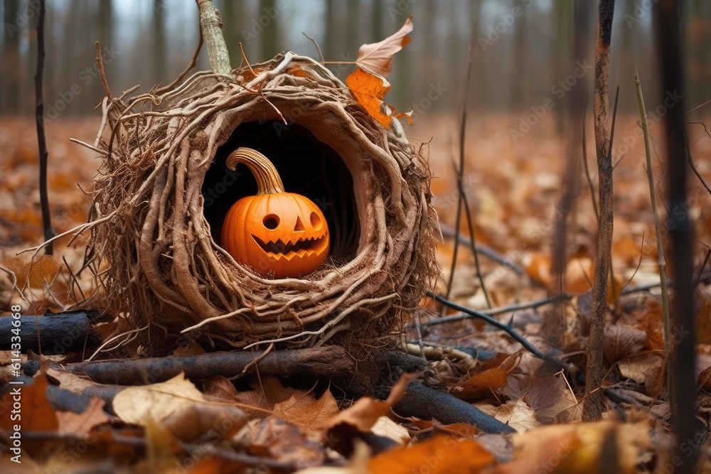 Spooky halloween pumpkin carving. Generative AI Spooky halloween pumpkin carving. Generative AI