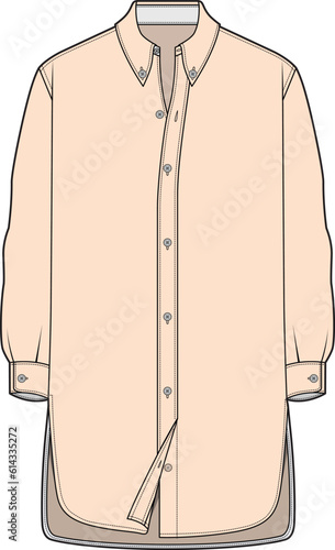 Men's long sleeve tunic shirt flat sketch illustration, mens kurtha shirt for casual wear and ethnic wear fashion illustration template mock up