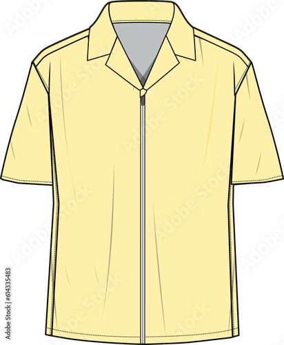 Fotografie Men's short sleeve hawaiian resort shirt flat sketch illustration, Cuban collar