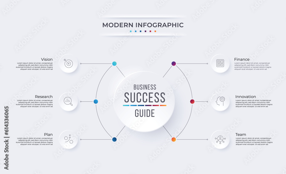 Six business step process infographic. Business infographic concept. Six business step process infographic. Business infographic concept.