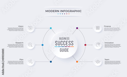 Six business step process infographic. Business infographic concept.