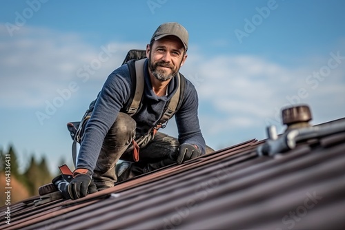 Construction worker working in a roof.
