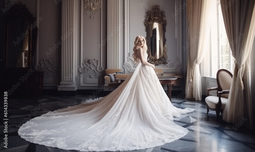 The portrait of a beautiful bride highlights her mesmerizing blond hair. Creating using generative AI tools The portrait of a beautiful bride highlights her mesmerizing blond hair. Creating using generative AI tools