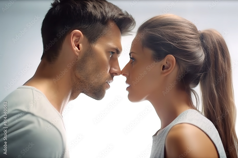 A couple in love calms down, look at each other. Generative AI A couple in love calms down, look at each other. Generative AI