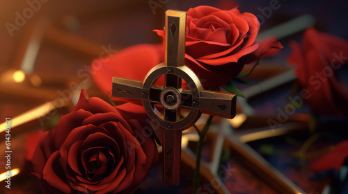 the rose and the cross is the symbol of the Masons. photo