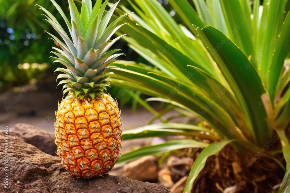 Pineapple tropical fruit growing in garden. space for texture Pineapple tropical fruit growing in garden. space for texture