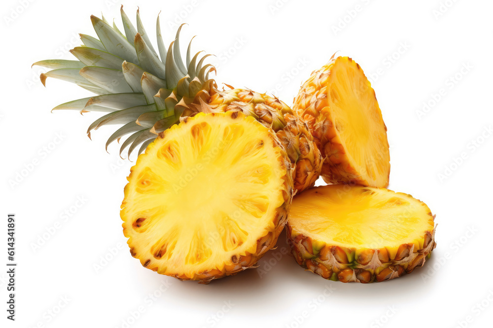 Pineapple with slices isolated on white background Pineapple with slices isolated on white background