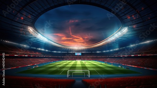 Football Arena. Sports stadium with lights background. Generative Ai © tong2530
