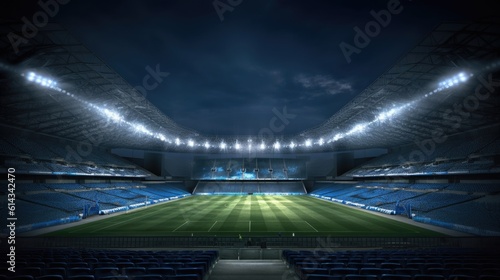 Football Arena. Sports stadium with lights background. Generative Ai
