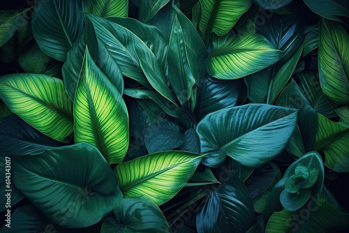 Tropical leaves, dark green foliage, abstract nature background