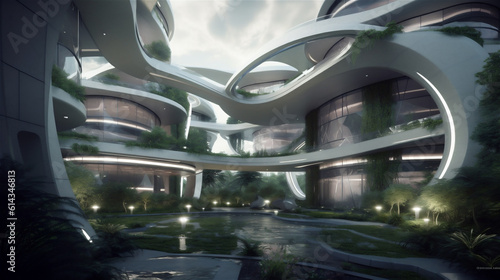 interior of  futuristic architectural interior © lichaoshu
